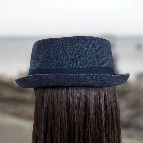 Men's Stylish Checks Pork Pie Hat with plaid pattern and curled brim