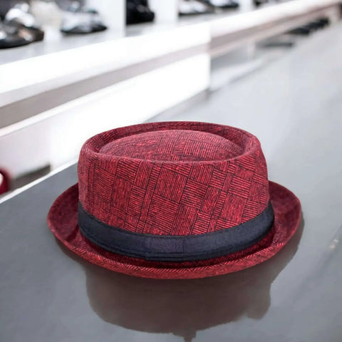 Men's Stylish Checks Pork Pie Hat with plaid pattern and curled brim
