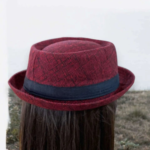 Men's Stylish Checks Pork Pie Hat with plaid pattern and curled brim