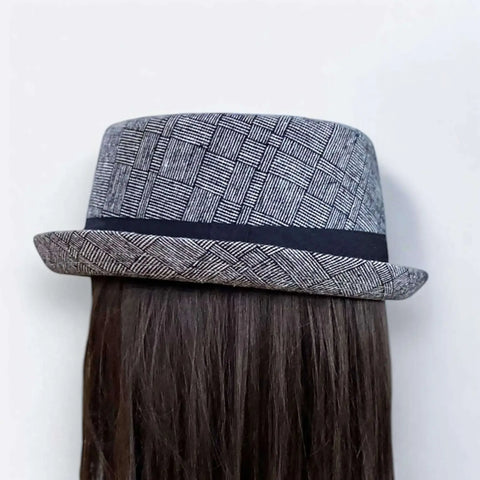 Men's Stylish Checks Pork Pie Hat with plaid pattern and curled brim