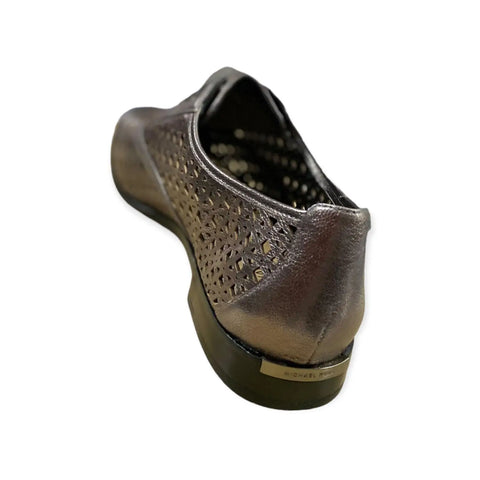 Women's Metallic Wing Tip Loafer, Laser  Cut-out Lace Up Oxfords Short Block Heel 8.5 Micheal Kors