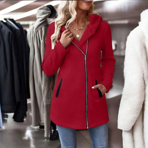 Mid Length Pockets Hooded Knit Jacket Coat