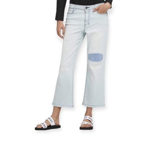 Mid Rise Denim Flare Cropped Jeans