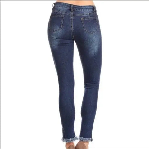 Mid Rise Distressed Skinny Ankle Jeans