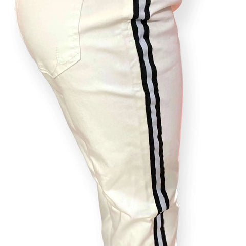 Mid Rise White Black Striped Ankle Skinny Jeans tapered fit stretch denim comfort for streetwear