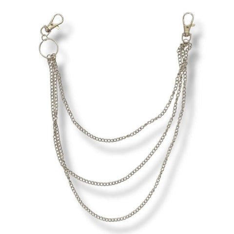 Multi-Layer Silver Pants Chains silver chunky chain pants chain -slim triple layer silver curb chain for jeans or belts, gothic and grunge fashion accessory.