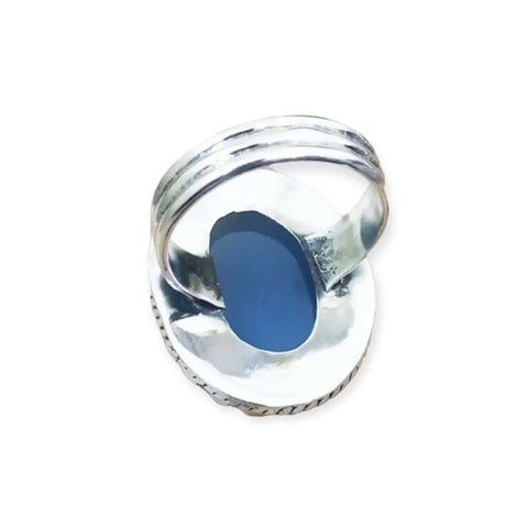 Natural Blue Chalcedony Stone Sterling Silver Ring 8 usa handcrafted statement ring