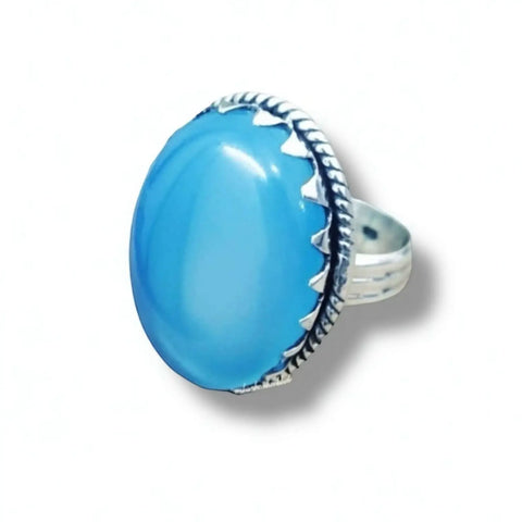 Natural Blue Chalcedony Stone Sterling Silver Ring