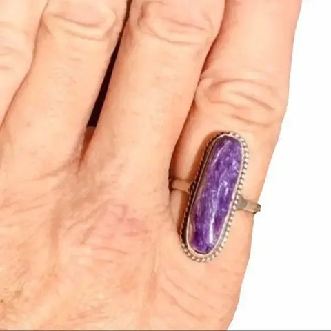 Natural Charoite Stone Sterling Silver Ring