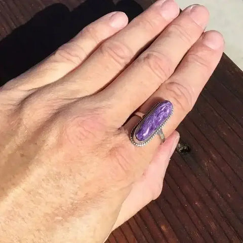Natural Charoite Stone Sterling Silver Ring
