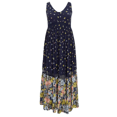 Women's Plus Size Sleeveless V Neck Floral Long Summer Maxi Dress 2X - Wild Time Fashion 