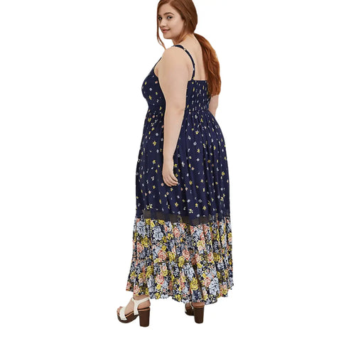 Women's Plus Size Sleeveless V Neck Floral Long Summer Maxi Dress 2X - Wild Time Fashion 