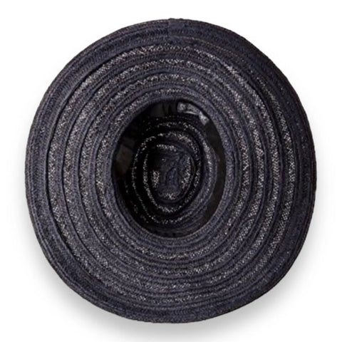 Navy blue wide brim straw sun hat with grosgrain ribbon band for summer beachwear and sun protection