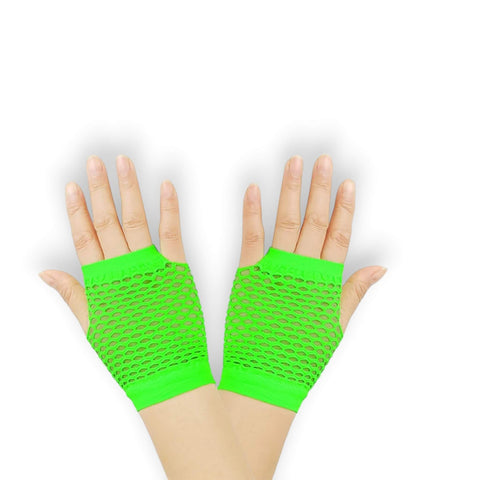 Party Neon Short Mesh Gloves fishnet green wrist coverage