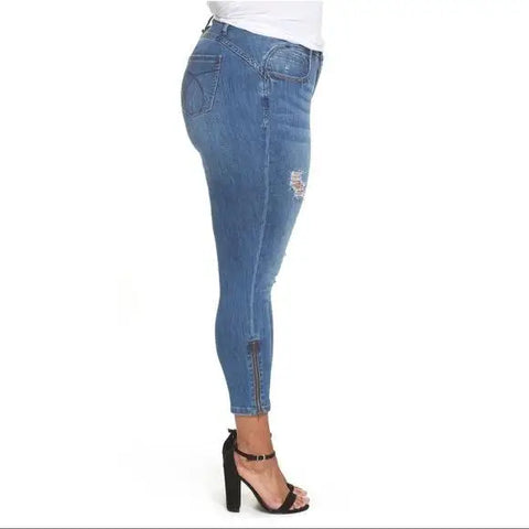 NEW Skinny Distressed Denim Jeans by YSJ 16W 34x26 - Wild Time Fashion 