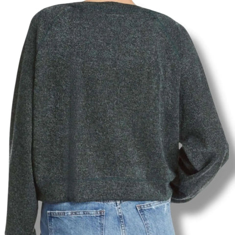 Cropped fuzzy sweater in forest green, slouchy fit, Band of Gypsies back view