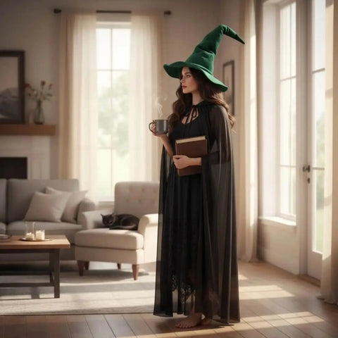 Oversized Tall Wide Wicked Witch Hat in black or green velvet with adjustable extra tall crown wide brim