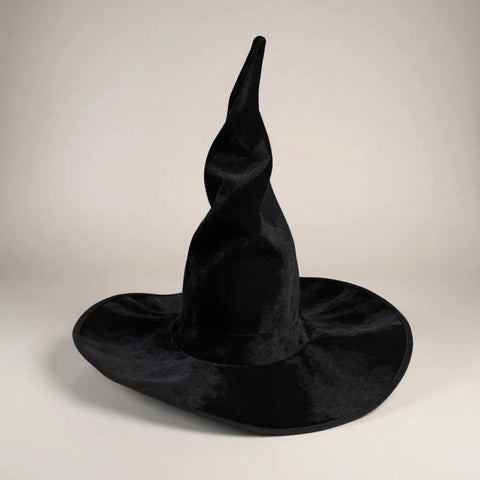 Oversized Tall Wide Wicked Witch Hat in black or green velvet with adjustable extra tall crown wide brim