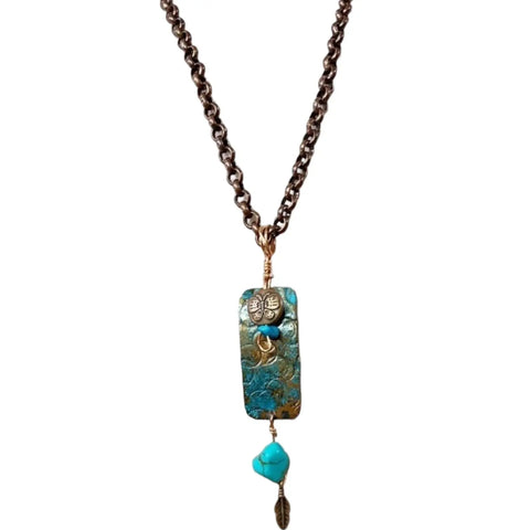 Patina Turquoise Long Copper Necklace
