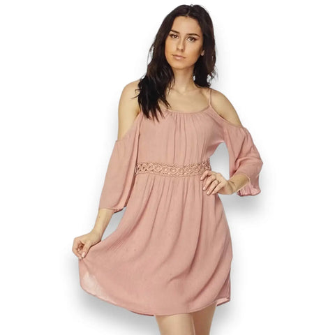 Pink Cold Shoulder Summer Mini Dress