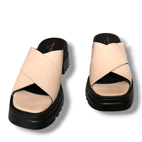 Women's Pink Leather Chunky Sole Slide Sandals pair Size 9