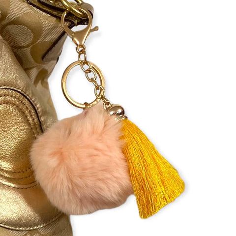Pink Pom Pom Gold Tassel Keychain Key Ring Handbag Accessory