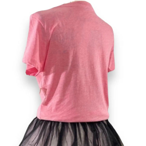 Aeropostale pink short sleeve graphic tee laid flat with black retro print back view