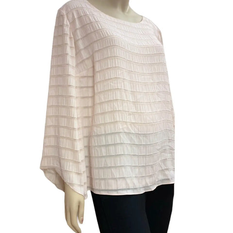 Pink Textured Striped A-line Sleeve Top