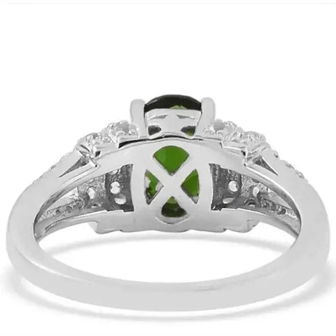 Platinum Silver Chrome Diopside Halo Ring