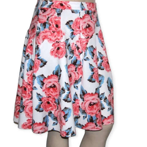 Plus Blooming Floral A-line Mini Skirt – pink abstract flowers on white scuba fabric
