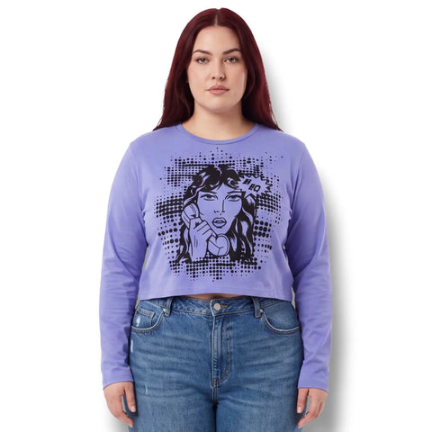 plus size long sleeve blue black velvet graphic pullover 2X