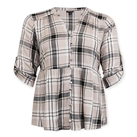 Women's Plus V-Neck Button Down Multicolor Plaid  Shirt -Plus Size 1x or 2X- Wild Time Fashion