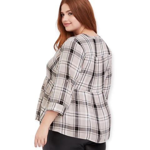 Women's Plus V-Neck Button Down Multicolor Plaid  Shirt -Plus Size 1x or 2X- Wild Time Fashion