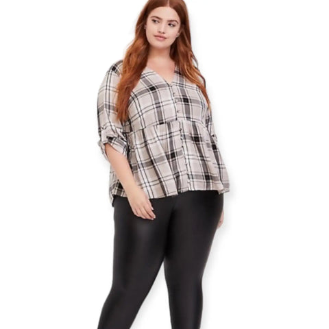 Women's Plus V-Neck Button Down Multicolor Plaid  Shirt -Plus Size 1x or 2X- Wild Time Fashion
