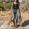 Green Crochet & Sequin Hi-Low Long Duster Vest woman wearing at festival event video