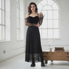 woman wearing the black sheer polka dot ruffle arm covers detachable sleeves 