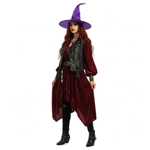 Magical Tall Wicked Witch Hat rich purple tall crown, wide brim portable one size halloween 