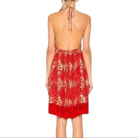 backless adjustable tassel halter summer dress close up