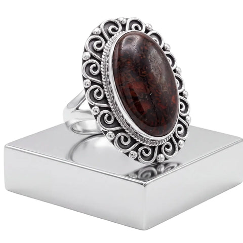 Red Dinosaur Fossil Sterling Silver Ring - fossil / Red / 8.75 - Women’s Rings