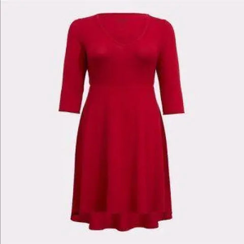 Red Skater Plush Fit Flare Midi Dress Plus Size 1X 