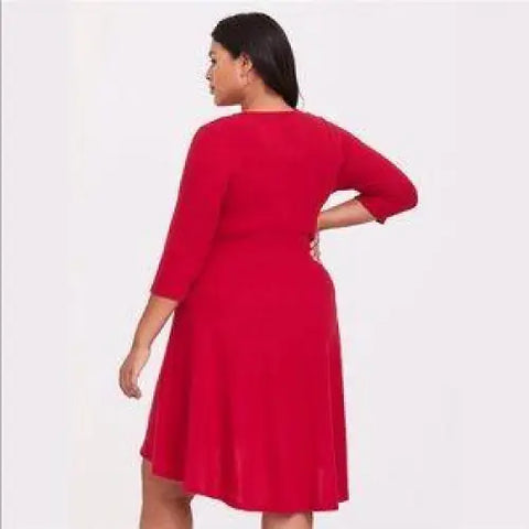 Red Skater Plush Fit Flare Midi Dress Plus Size 1X 