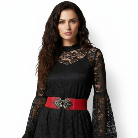 Red Wide Elastic Waist Cinch Belt - Red / One size / Adults - Women’s Belts