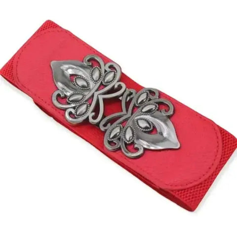 Red Wide Elastic Waist Cinch Belt - Red / One size / Adults - Women’s Belts