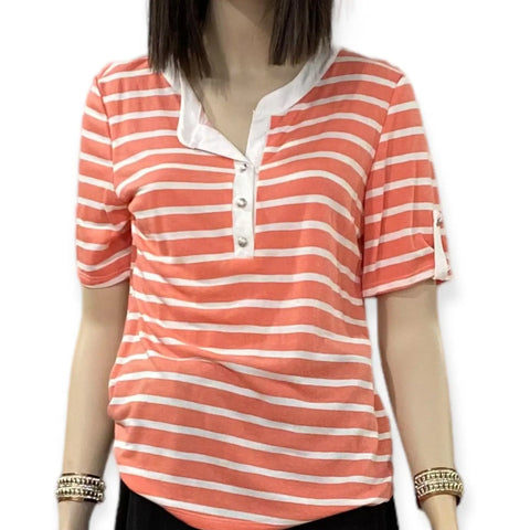 Women's Plus Size Short Sleeve Striped Refreshing Summer Shirt -  1XL, 2XL, 3XL - Wild Time Fashion