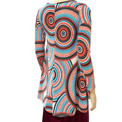 Retro Colorful Medallion Long Sleeve Tunic Top
