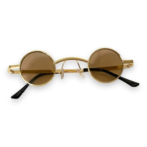 Retro Round Small Lenses Metal Sunglasses in brown, pink, or blue metal gold or silver frames