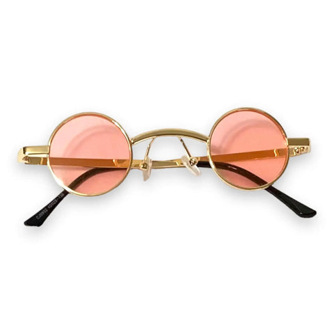 Retro Round Small Lenses Metal Sunglasses in brown, pink, or blue metal gold or silver frames