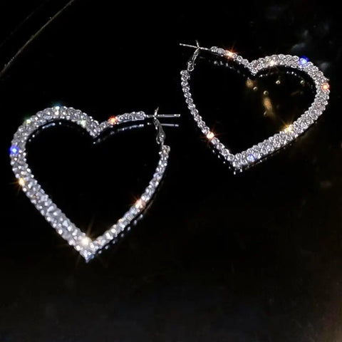 Rhinestone Open Heart Statement Earrings