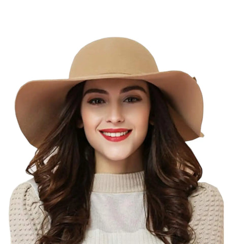 round crown wide brim floppy hat with bow band in tan black brown or burgundy red cotton polyester blend boho, indie, hippie retro year round headwear