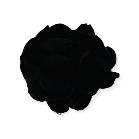 Satin floral brooch hair clips with handmade dahlia-style layered petals and silver pin-back, multipurpose hair accessory or lapel pin in black blue gray navy or peach